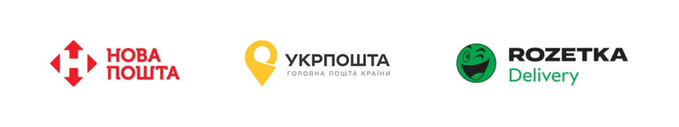 Логотипи служб доставки: Нова пошта, Укрпошта, Rozetka Delivery